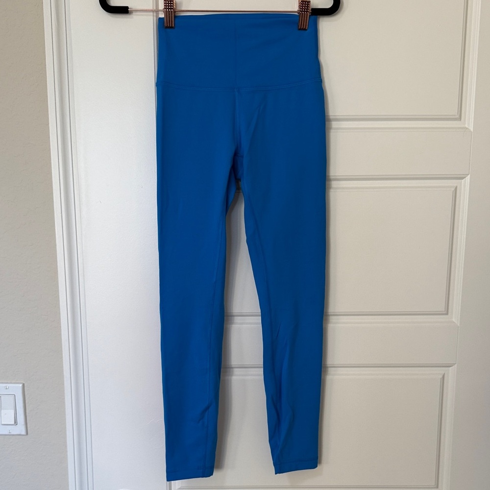 Lululemon Athletica Blue Leggings with Pink Logo